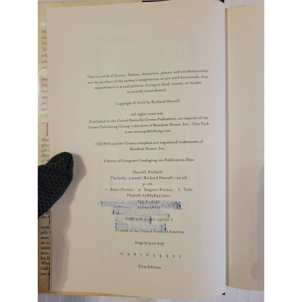 The Bells A Novel Richard Harvell Hardcover First Edition 2010 - Picture 7 of 7